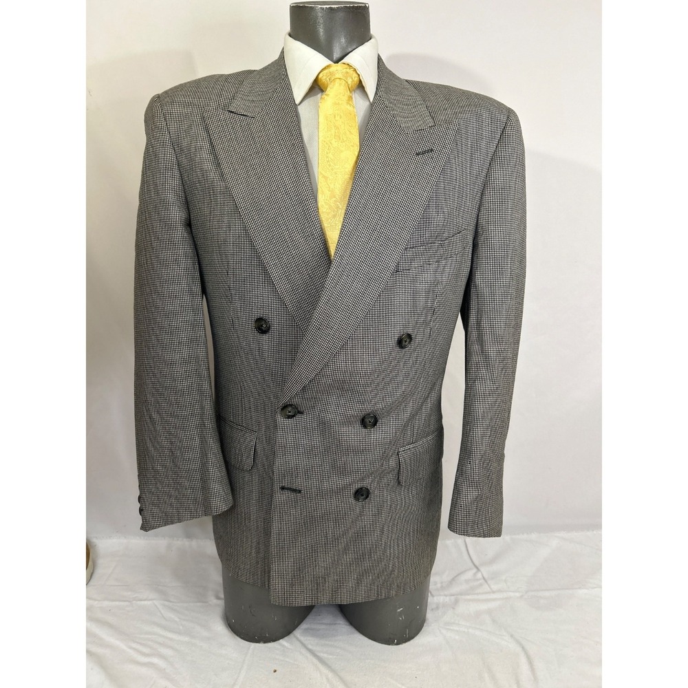 BURBERRYS Black White Houndstooth 6 Button DB Double Closure Wool Sport Coat 42R - Picture 5 of 12